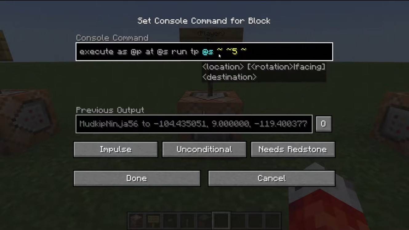 Teleportation via command blocks