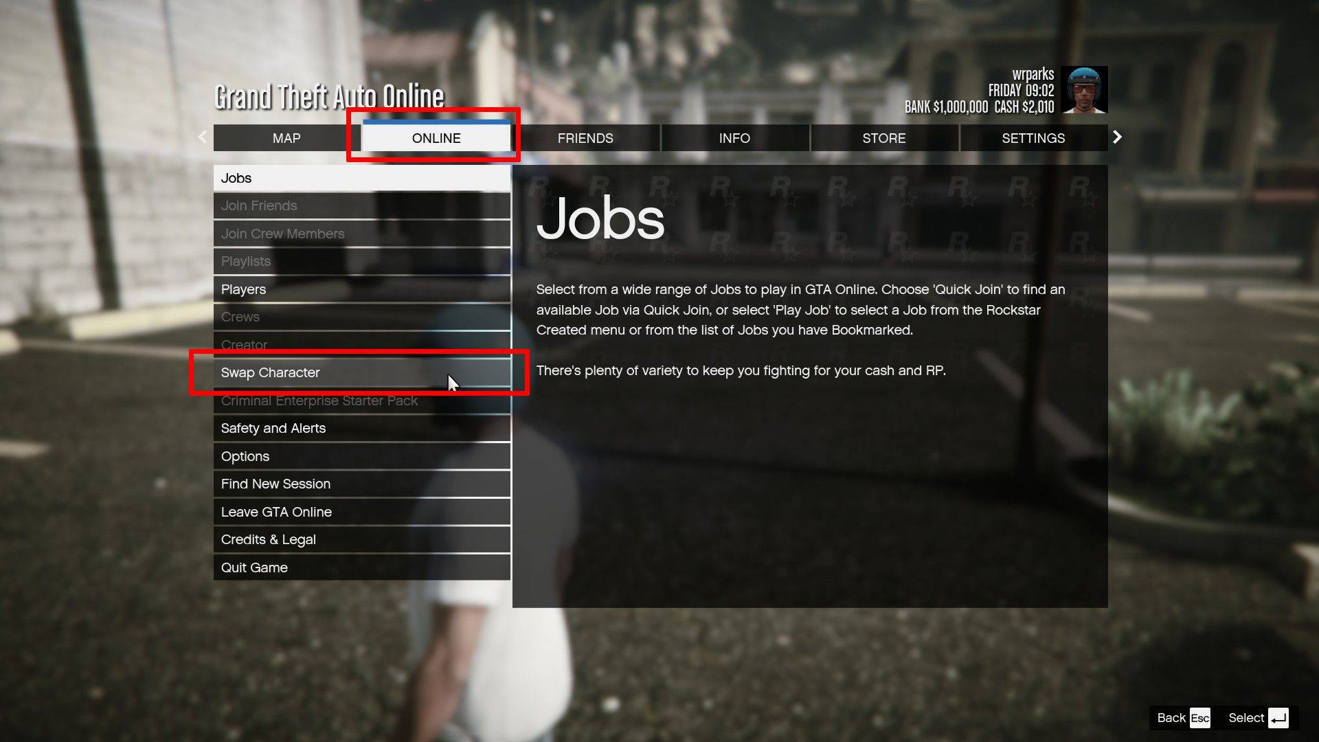 Swap Character Menu