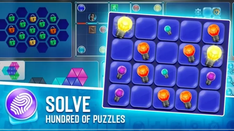 Een screenshot van een mix- en match -puzzel in puzzletown -mysteries die een eenvoudige mengsel van gloeilampen laten zien die worden afgestemd