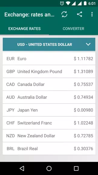 Schermata XRT: Exchange rates, converter 0