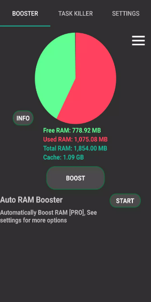 Schermata RAM Booster eXtreme Speed 0