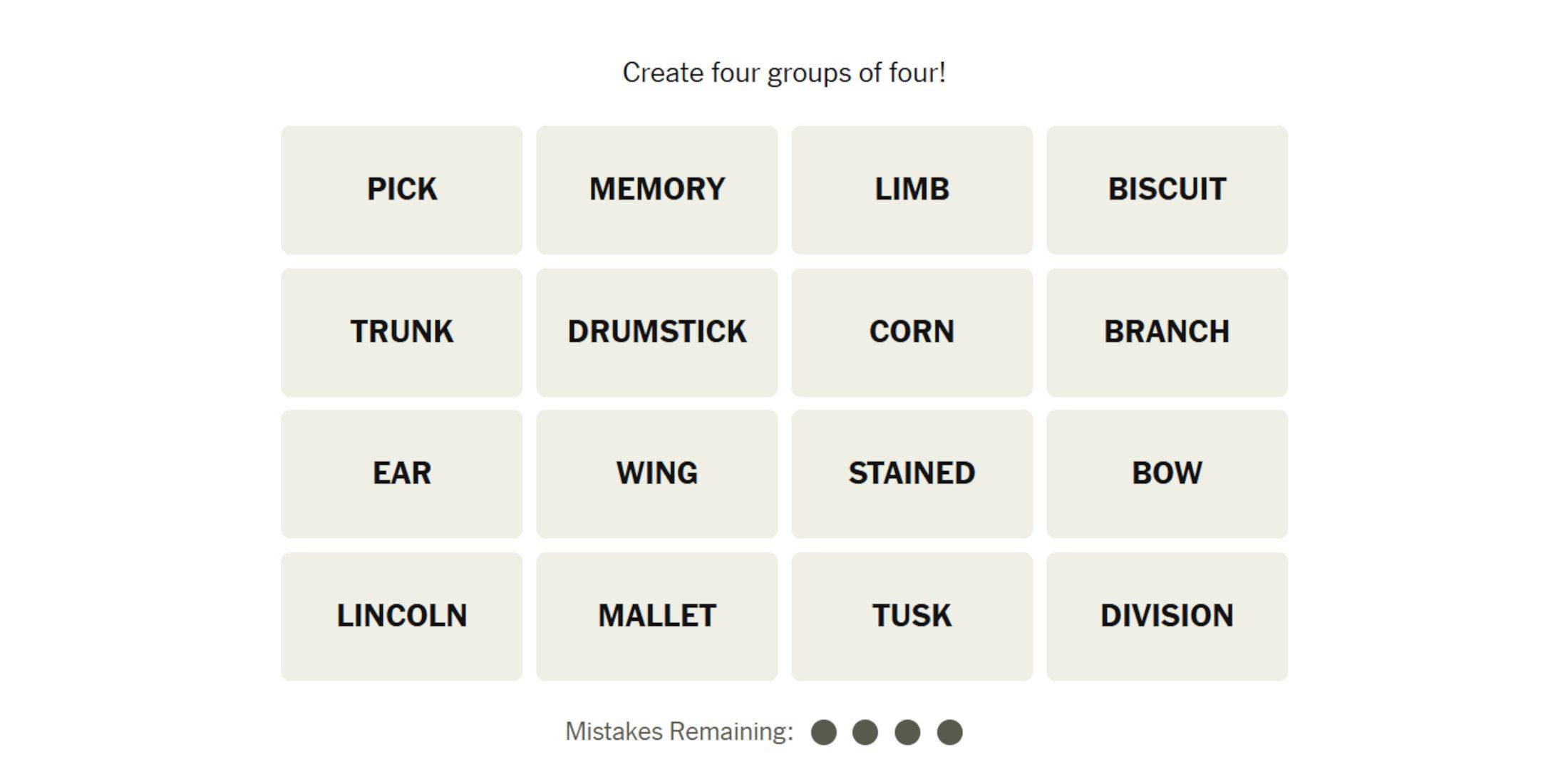 NYT Connections Puzzle Words