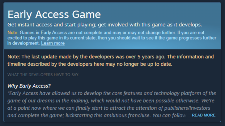 Steam's new Early Access warning