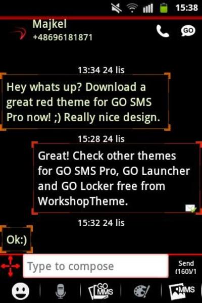 Theme Red Neon GO SMS ภาพหน้าจอ 3