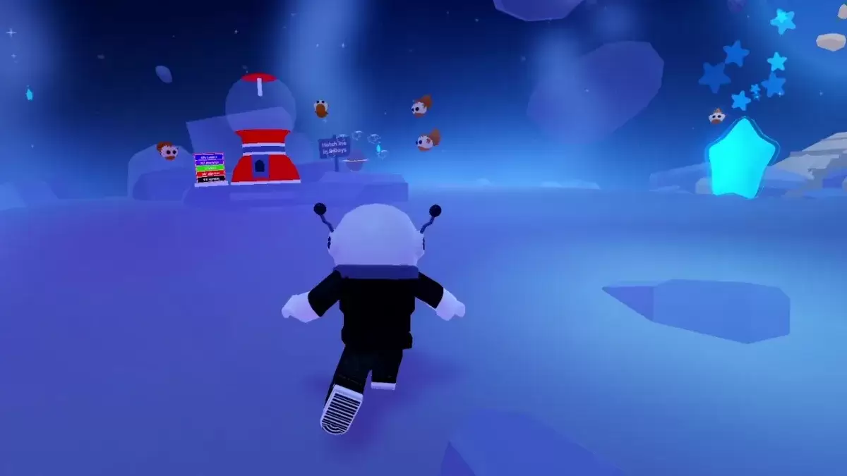 Juego de Roblox que muestra estrellas fugaces y la máquina Gumball