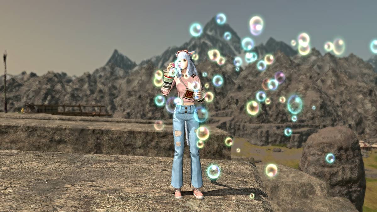Character performing Blow Bubbles emote in-game