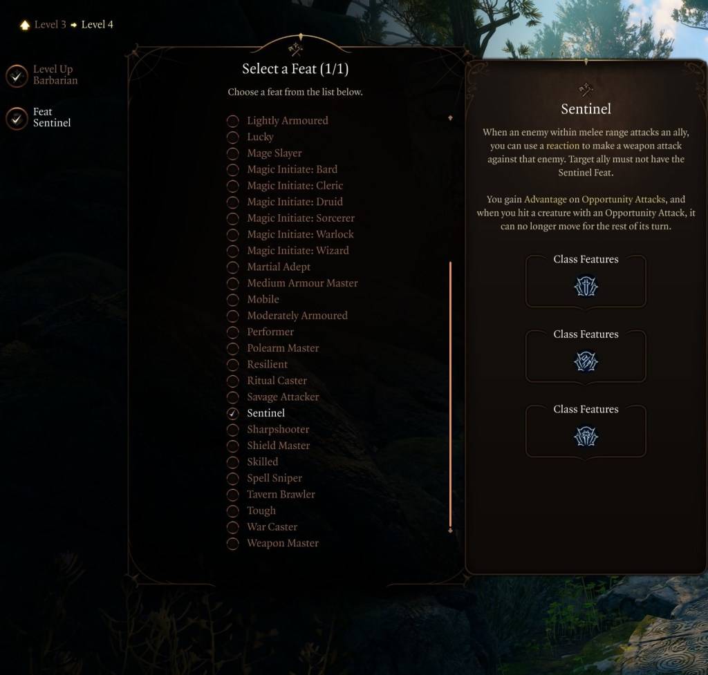 Obraz pokazujący wyczyn Sentinel w Baldur's Gate 3 (BG3), jako część artykułu o najlepszych wyczynach do wyboru dla klasy.