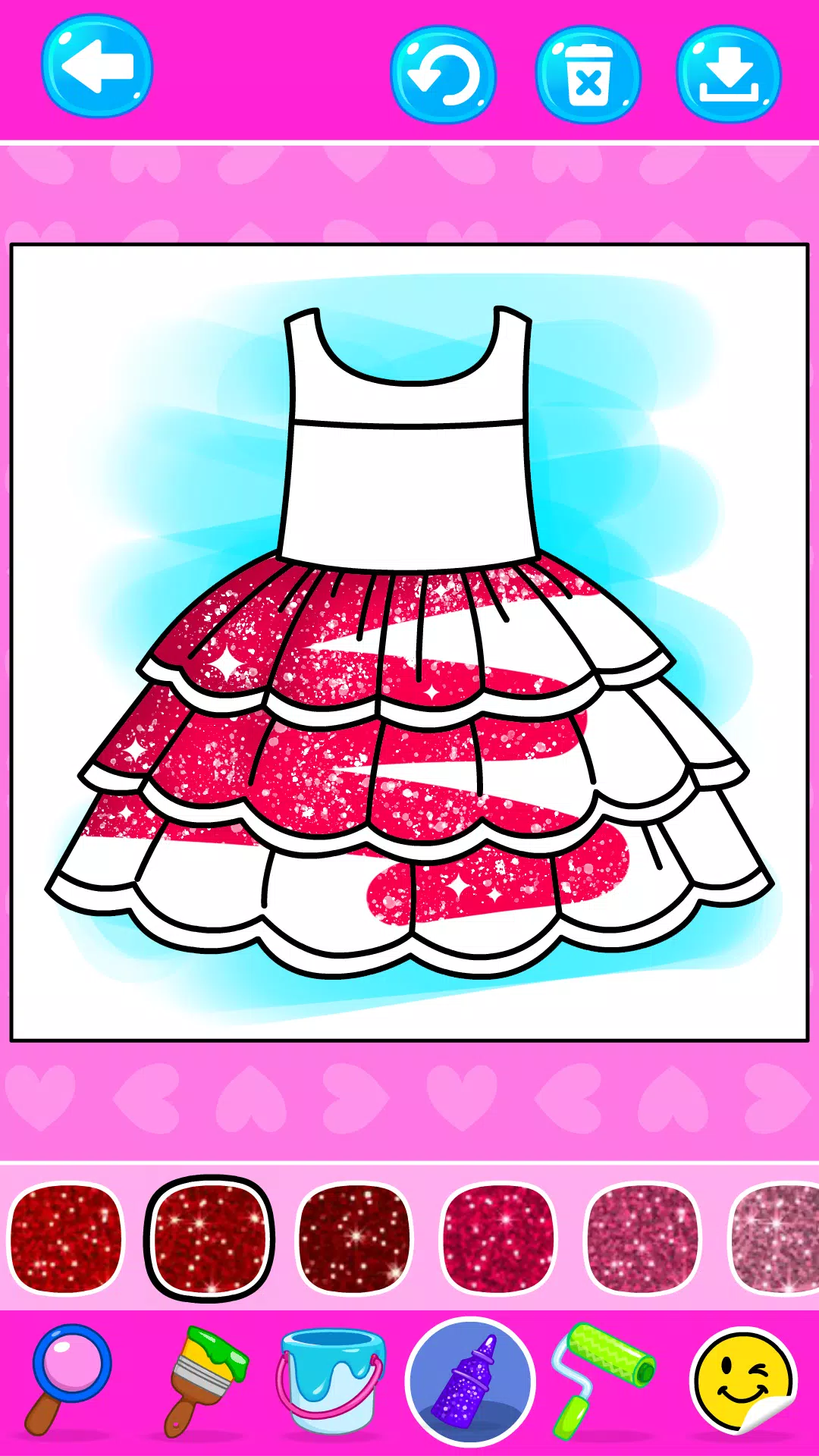 Girls Glitter Dress Coloring Schermafbeelding 1