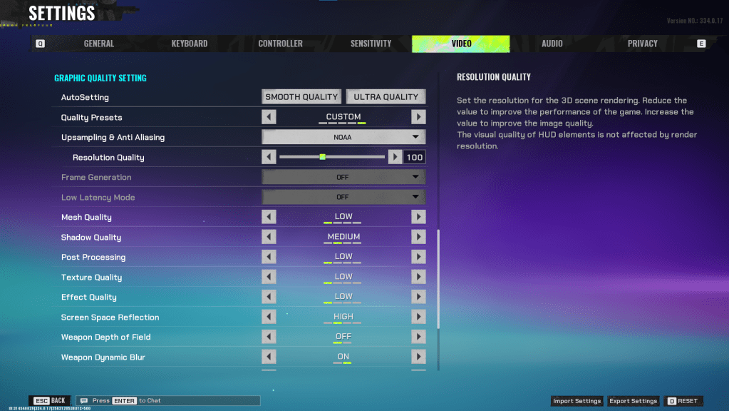 Captura de pantalla de configuraciones gráficas fragpunk